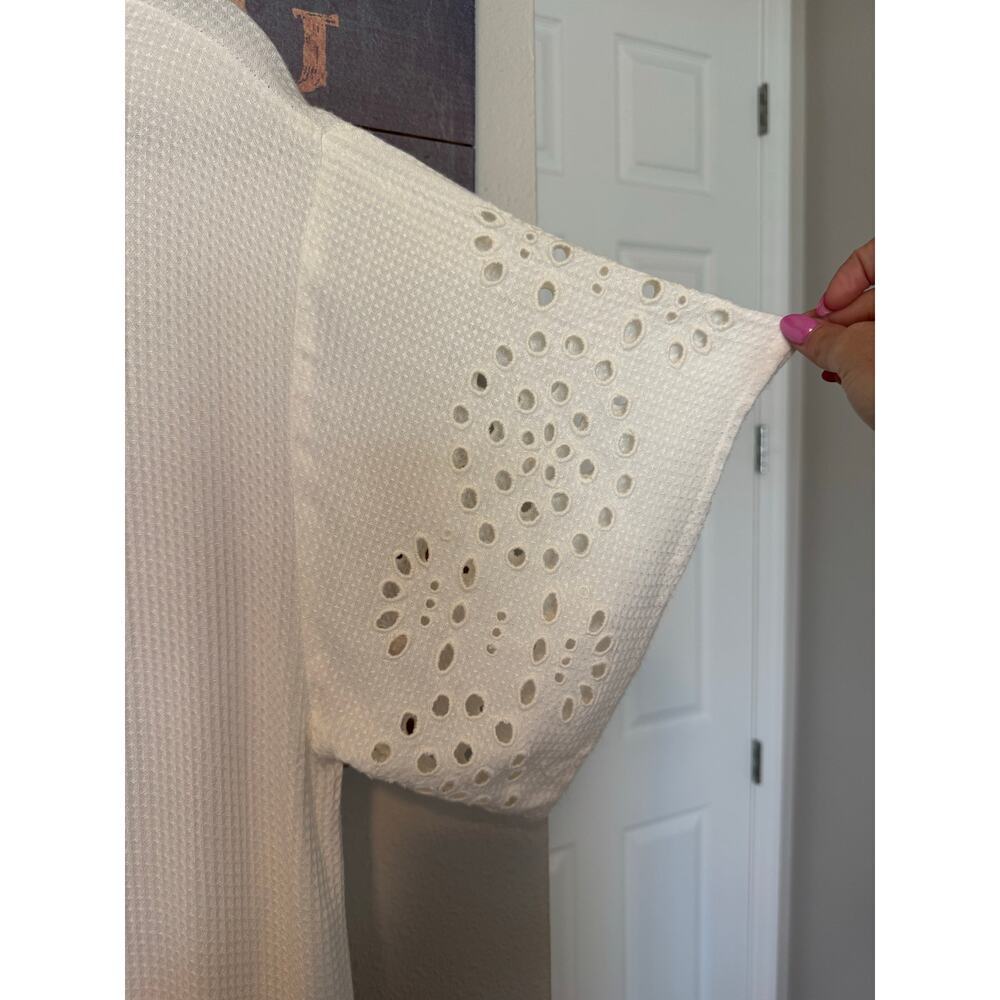 Rip Curl White Boho Mini Dress Small | Eyelet Lace Tassel Flowy - Picture 3 of 7